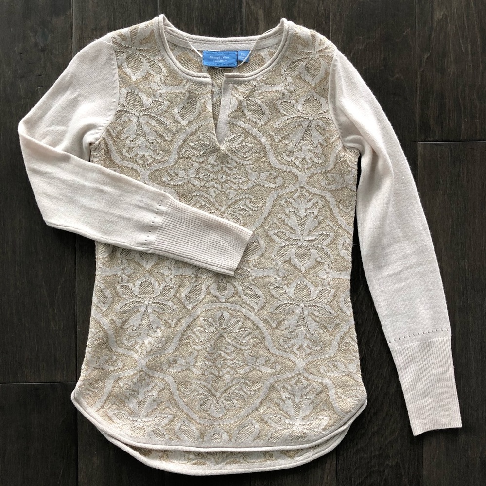 Vera Wang Floral Glitter Top, 3/4 Sleeve